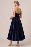Black Strapless Velvet A Line Midi Formal Dress