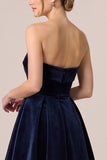 Black Strapless Velvet A Line Midi Formal Dress