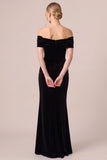 Black and White Off the Shoulder Velvet Formal Dress with Slit