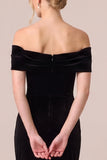 Black and White Off the Shoulder Velvet Formal Dress with Slit