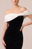 Black and White Off the Shoulder Velvet Formal Dress with Slit