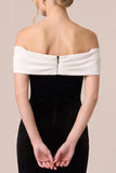 Black and White Off the Shoulder Velvet Formal Dress with Slit
