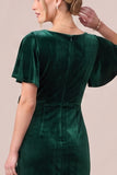 Black V-Neck Ruched Ruffled 3D Flower Velvet Dress with Slit