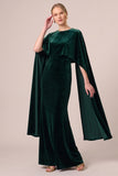 Mermaid Dark Green Velvet Long Formal Dress with Cape