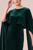 Mermaid Dark Green Velvet Long Formal Dress with Cape