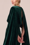 Mermaid Dark Green Velvet Long Formal Dress with Cape