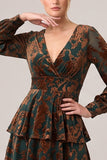 Brown Velvet Tiered Ruffled A Line Long Sleeve Formal Dress