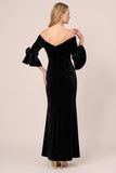 Off the Shoulder Black Velvet Mermaid Long Formal Dress with 3/4 Sleeves