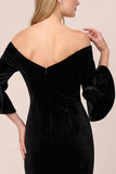 Off the Shoulder Black Velvet Mermaid Long Formal Dress with 3/4 Sleeves