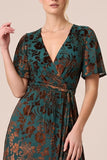 Brown Burnout Velvet V-Neck A Line Maxi Dress with Slit
