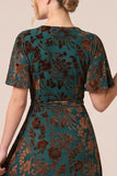 Brown Burnout Velvet V-Neck A Line Maxi Dress with Slit