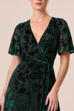 Brown Burnout Velvet V-Neck A Line Maxi Dress with Slit