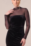 Black Mermaid Long Sleeve Velvet Formal Dress with Keyhole Back
