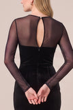 Black Mermaid Long Sleeve Velvet Formal Dress with Keyhole Back