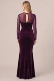 Black Mermaid Long Sleeve Velvet Formal Dress with Keyhole Back