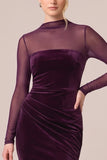 Black Mermaid Long Sleeve Velvet Formal Dress with Keyhole Back