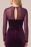 Black Mermaid Long Sleeve Velvet Formal Dress with Keyhole Back