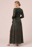 Brown A Line Long Sleeve Burnout Velvet Dress with Slit
