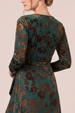 Brown A Line Long Sleeve Burnout Velvet Dress with Slit