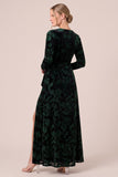 Brown A Line Long Sleeve Burnout Velvet Dress with Slit