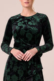 Brown A Line Long Sleeve Burnout Velvet Dress with Slit
