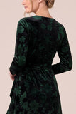 Brown A Line Long Sleeve Burnout Velvet Dress with Slit