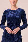 Brown A Line Long Sleeve Burnout Velvet Dress with Slit