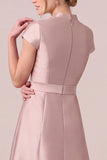 Dusty Rose V-Neck Satin A Line Long Mother of the Bride Dress with Bow Belt