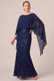 Sequin Mermaid Navy Mother of the Bride Dress with Cape