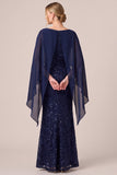 Sequin Mermaid Navy Mother of the Bride Dress with Cape