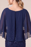 Navy Sequin Mermaid Long Mother of the Bride Dress with Cape