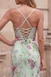 Light Green Embroidered Mermaid Long Prom Dress with Sequins