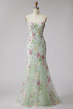 Light Green Embroidered Mermaid Long Prom Dress with Sequins