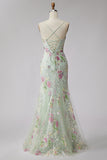 Light Green Embroidered Mermaid Long Prom Dress with Sequins