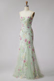 Light Green Embroidered Mermaid Long Prom Dress with Sequins
