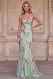 Light Green Embroidered Mermaid Long Prom Dress with Sequins