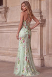 Light Green Embroidered Mermaid Long Prom Dress with Sequins