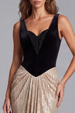Black and Champagne Mermaid Beaded Sequin Formal Dress