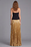 Metallic Black and Gold Strapless Pleated A Line Formal Dress with Belt