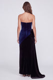 Navy and Black Sheath Strapless Velvet Formal Dress with Drape