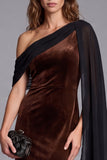 One Shoulder Brown Mermaid Velvet Formal Dress with Drape