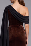 One Shoulder Brown Mermaid Velvet Formal Dress with Drape