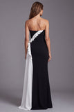Black and White Color Block Ruffled Strapless Formal Dress with Slit