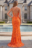 Mermaid Orange Spaghetti Straps Beaded Prom Dress