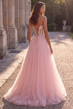 Sweetheart A Line Sequin Pink Prom Dress with Lace-up Back