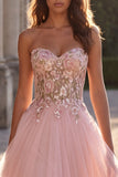 Sweetheart A Line Sequin Pink Prom Dress with Lace-up Back