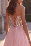 Sweetheart A Line Sequin Pink Prom Dress with Lace-up Back
