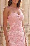 Beaded Pink Strapless Mermaid Prom Dress with Lace-up Back
