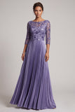 Purple Pleated Sequin Bateau Neck A Line Mother of the Bride Dress