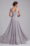 Light Grey Sheath V-Neck Sequin Mother of the Bride Dress with Chiffon Overlay